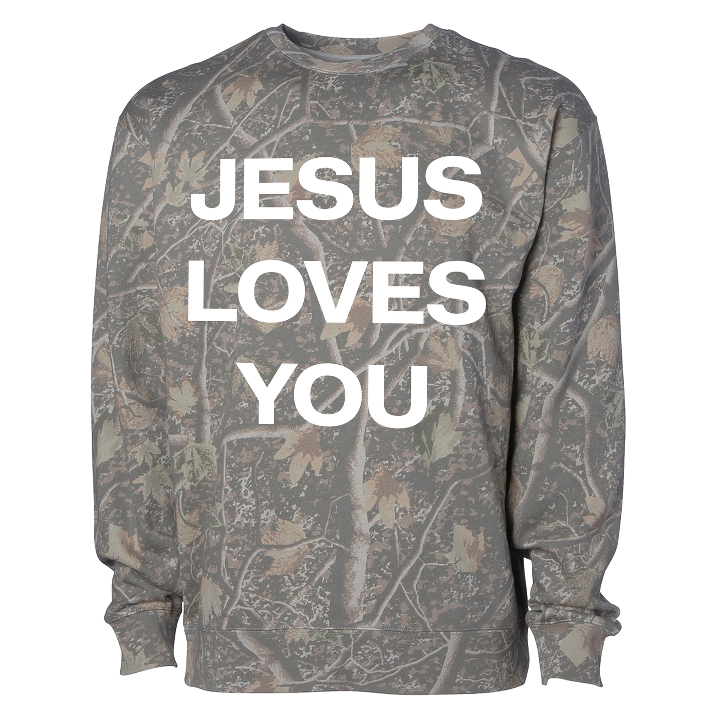 "Jesus Loves You" Tree Camo Sweatshirt